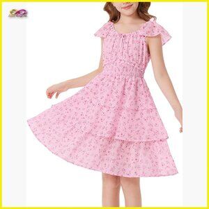 Girls Floral Chiffon Ruffle Dress Boho Chic Spring Summer Casual Party Wear